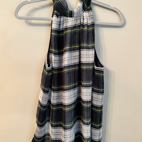 J.Crew Tie Neck Plaid Green and Navy Fall Sleeveless Blouse 6 - Picture 5 of 5